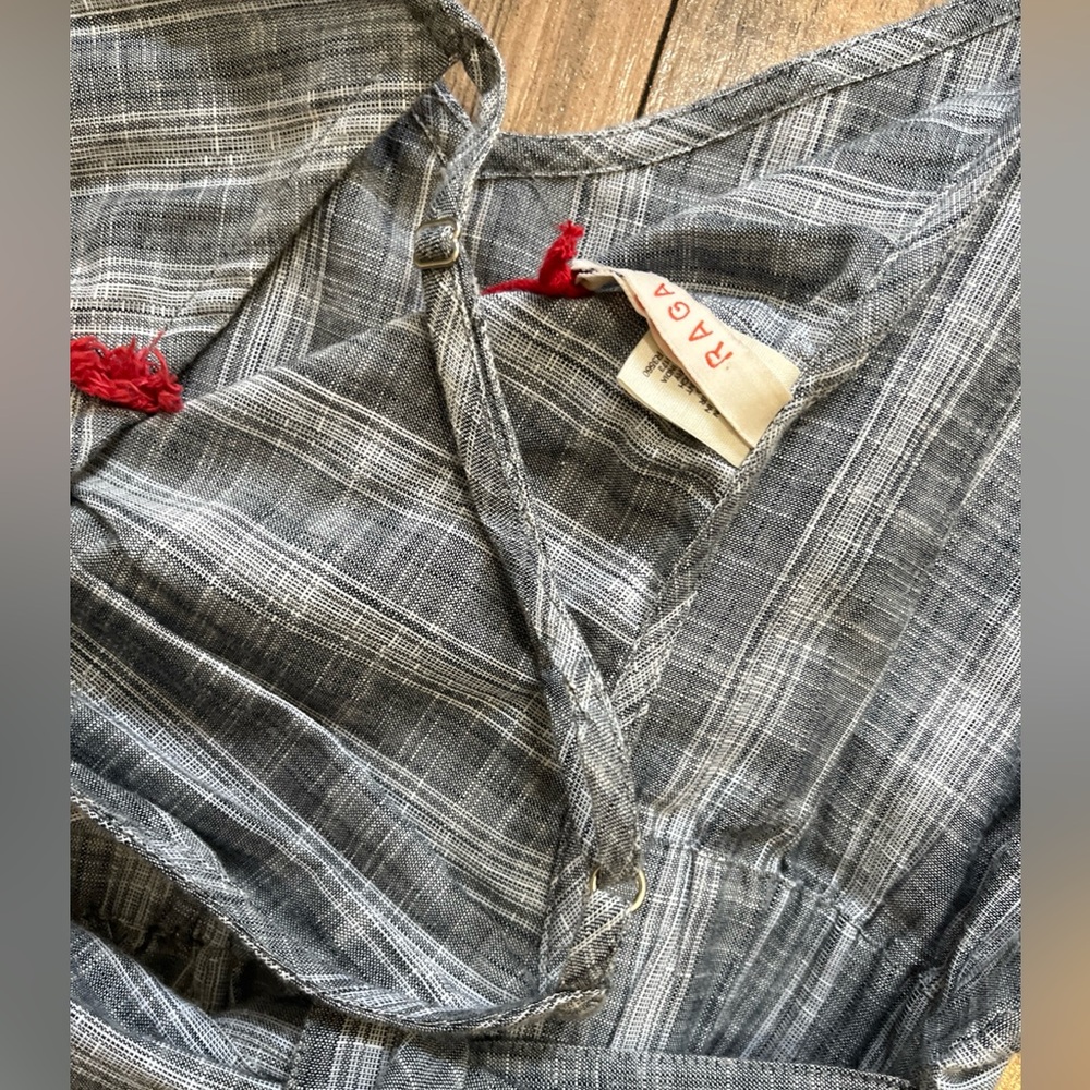 RAGA ANTHROPOLOGIE Plaid Embroidered Detail Fringe Tie Waist Wide Leg Jumpsuit M - Picture 13 of 13